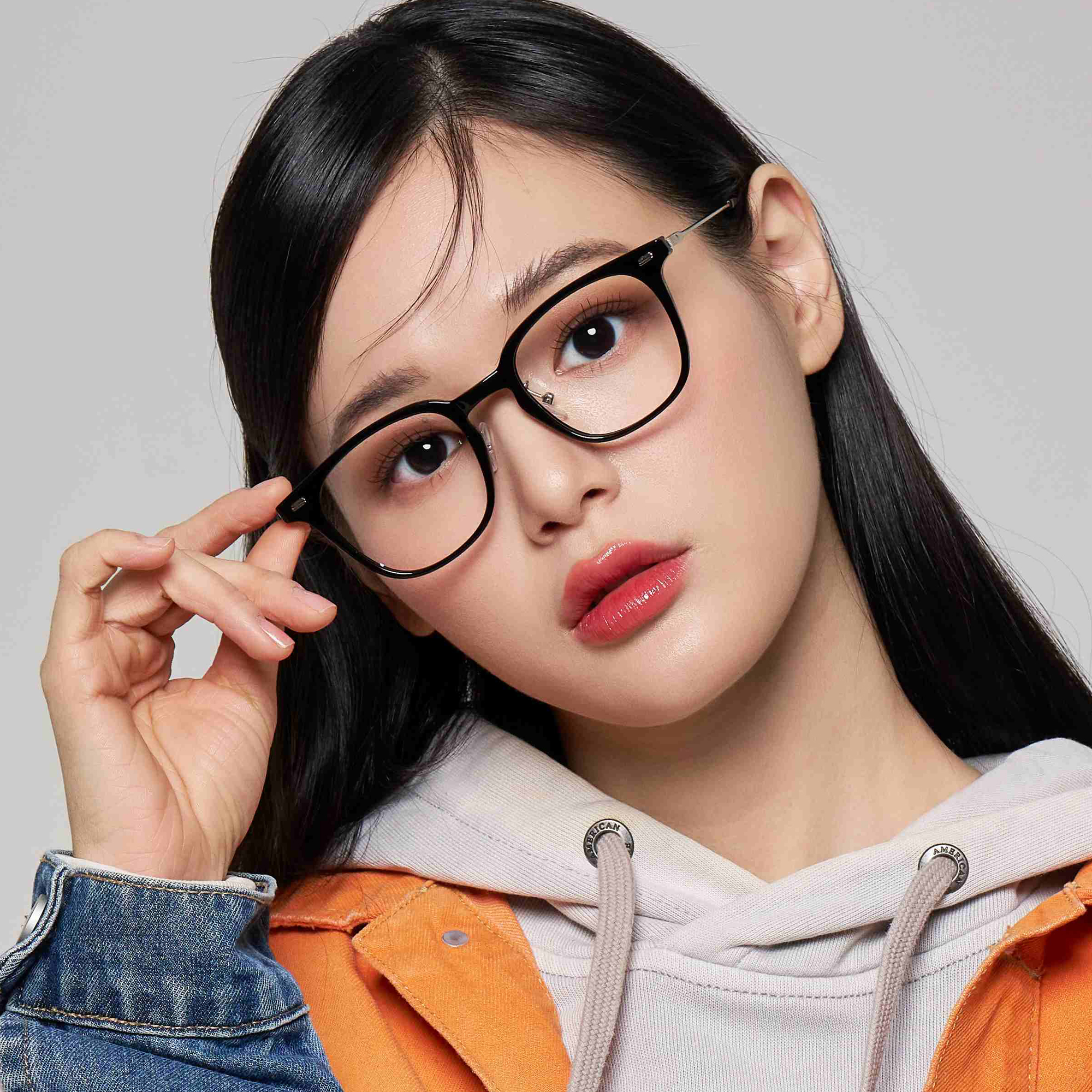 긱시크 가벼운 얼굴형에맞는 사각 뿔테 콤비 안경 블루스크린차단