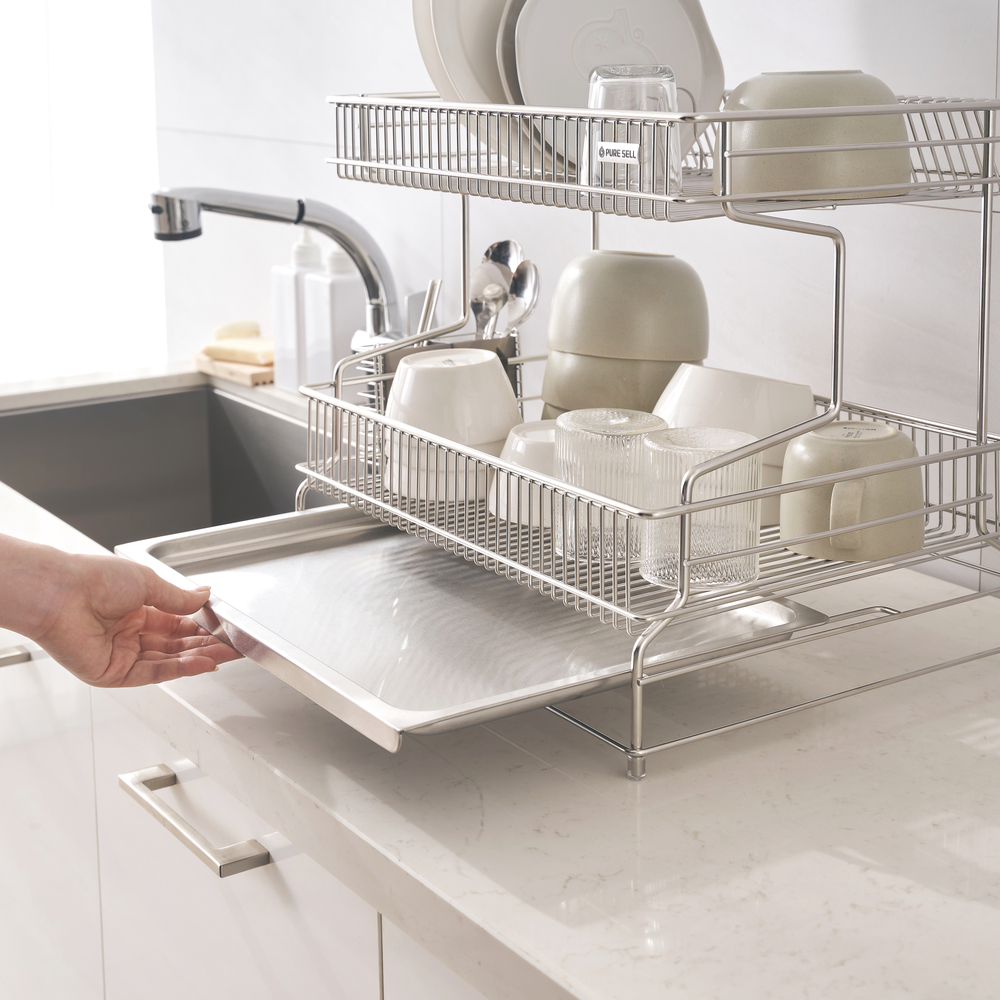 퓨어셀 물빠짐 올스텐 식기 건조대 주방 싱크대 그릇 설거지 2단 쟁반형
