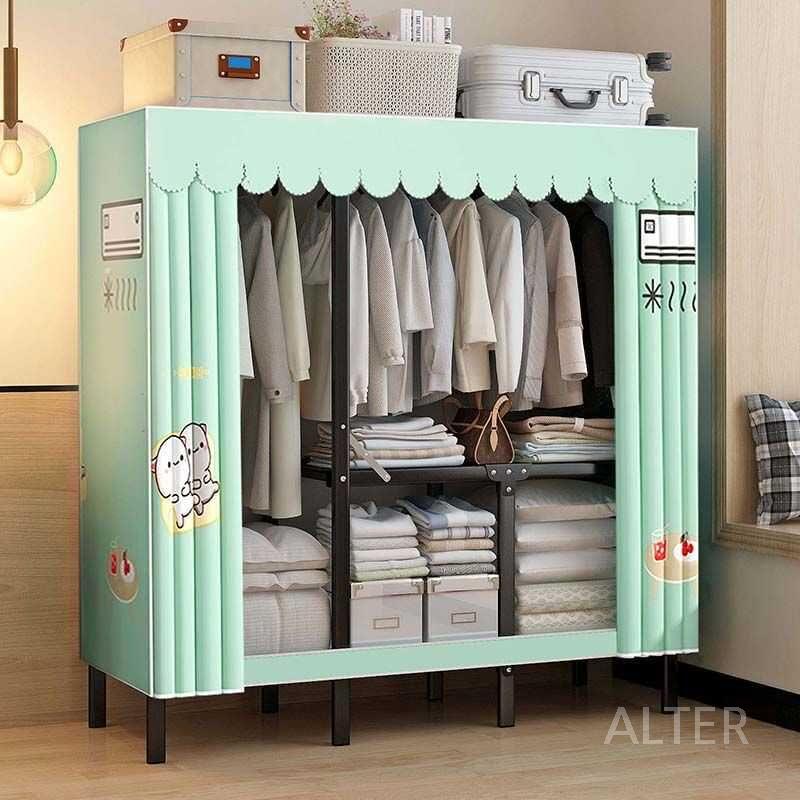 옷장DIY 조립식옷걸이 접이식 비키니옷장 원룸 옷장 커튼 수납 70x45x170cm북유럽 - 상세 이미지 3
