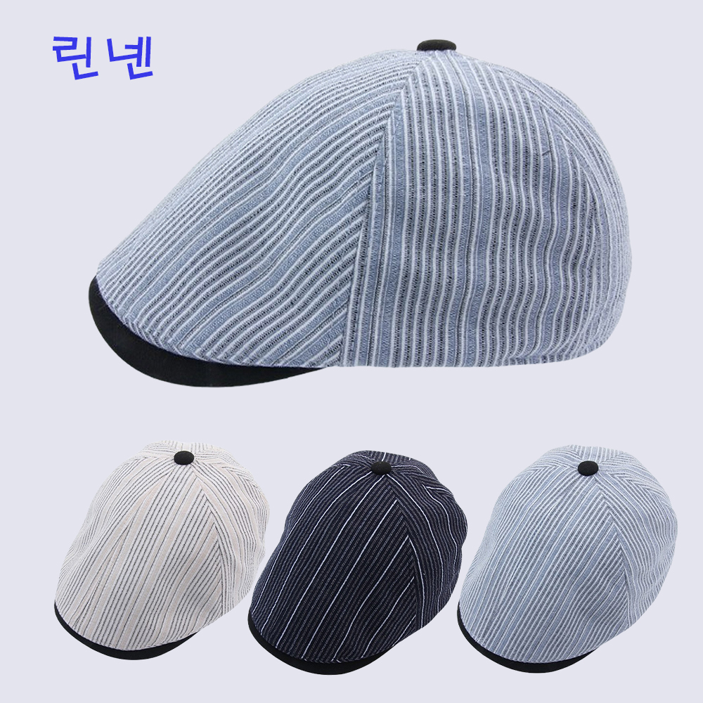 남성 여름 린넨 헌팅캡 도리구찌 아빠 탐정 모자 줄무늬 검정챙 - 상품 이미지
