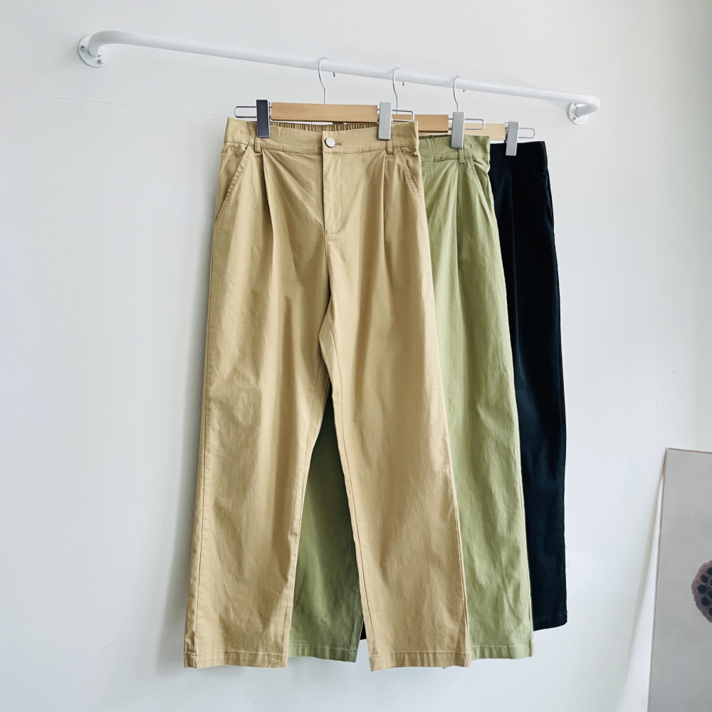 여성면바지 치노팬츠 뒷밴딩 핀턱 하이웨스트 스판 봄 가을 팬츠 - 상품 이미지
