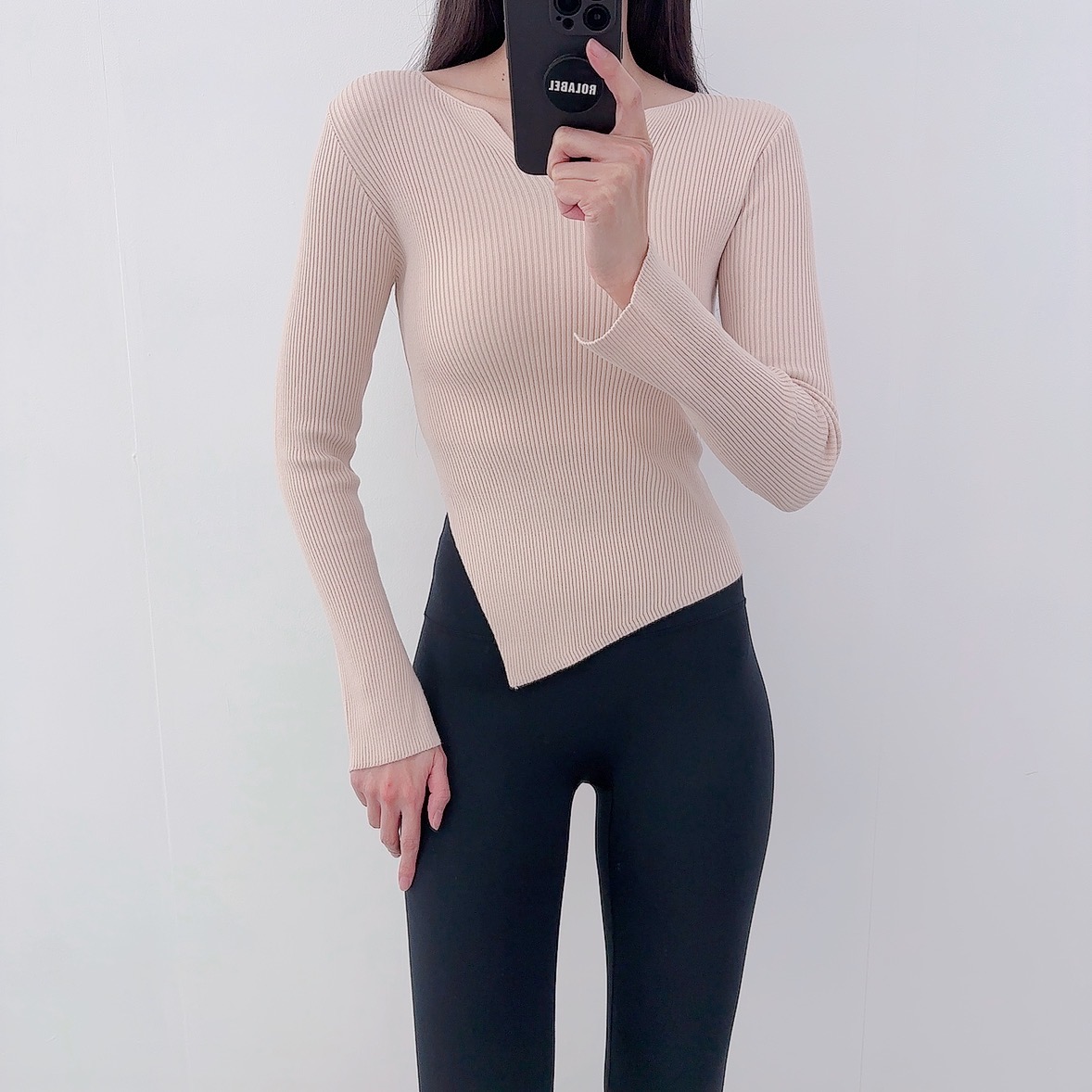 로라벨 럼블 필라테스복 여성 요가복 필라테스 요가 상의 티셔츠 운동복 커버업 크롭 긴팔 - 상세 이미지 3