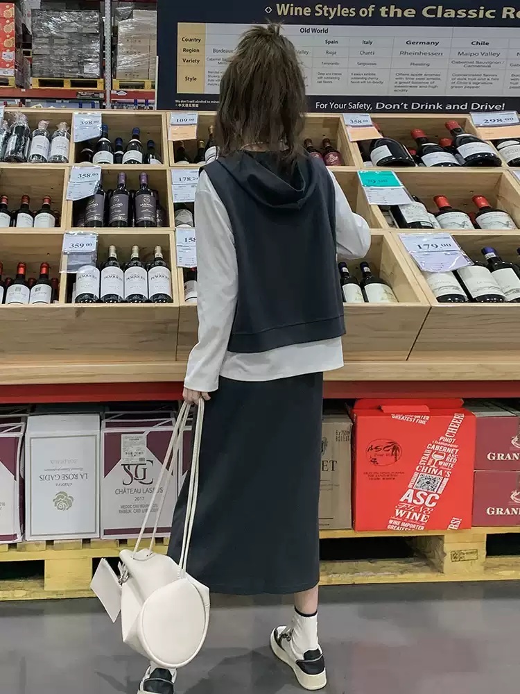 봄가을 루즈핏 레이어드 티셔츠 스커트 트레이닝복 코디세트 3피스 - 상세 이미지 2