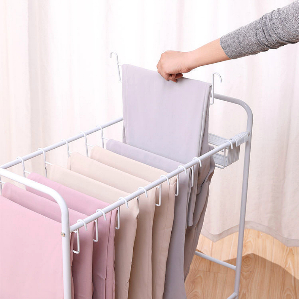 프리미엄 철제 이동식 바지걸이헹거 트롤리 카트형 바지걸이 건조대 1단 아이보리 블랙