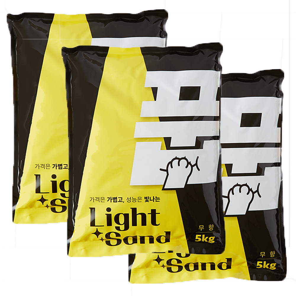풉 라이트샌드 5kg x 3개 일반입자 벤토나이트 고양이모래 - 메인 이미지