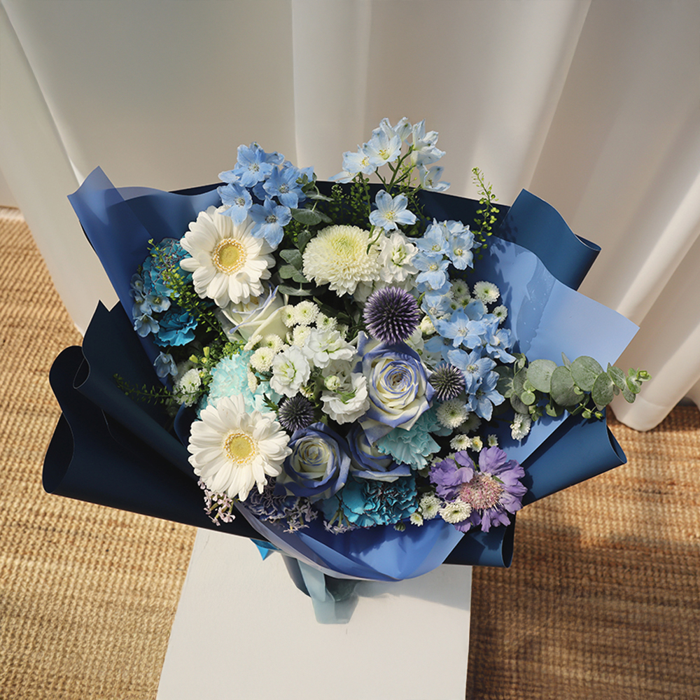 파스텔 블루 파란꽃 톤온톤 플라워 꽃다발 생화 꽃바구니 생일 기념일 프로포즈 전국꽃배달