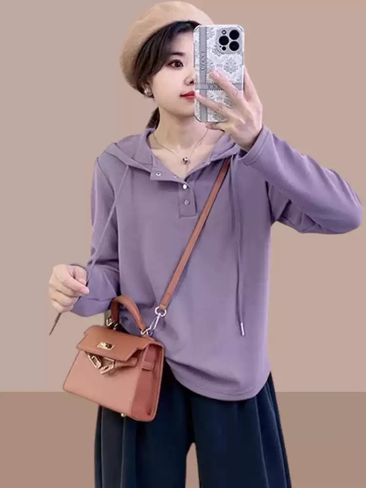 여성 빅사이즈 긴팔 후드 기본 이너 티셔츠 - 상세 이미지 3