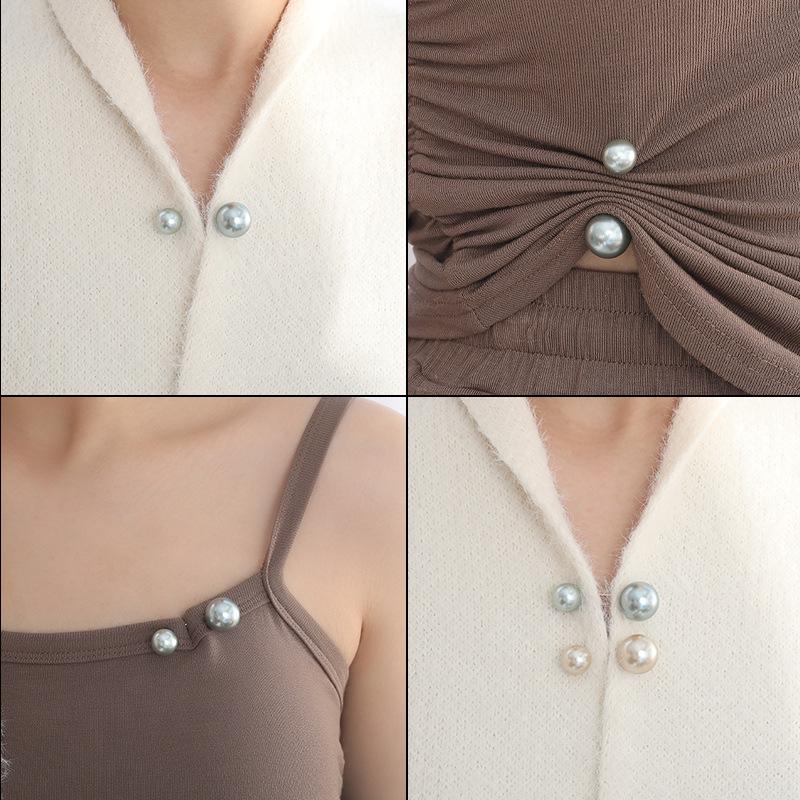 더블 진주 오픈방지 매너 브로치 레이디 단추 옷핀 고정핀 - 상품 이미지