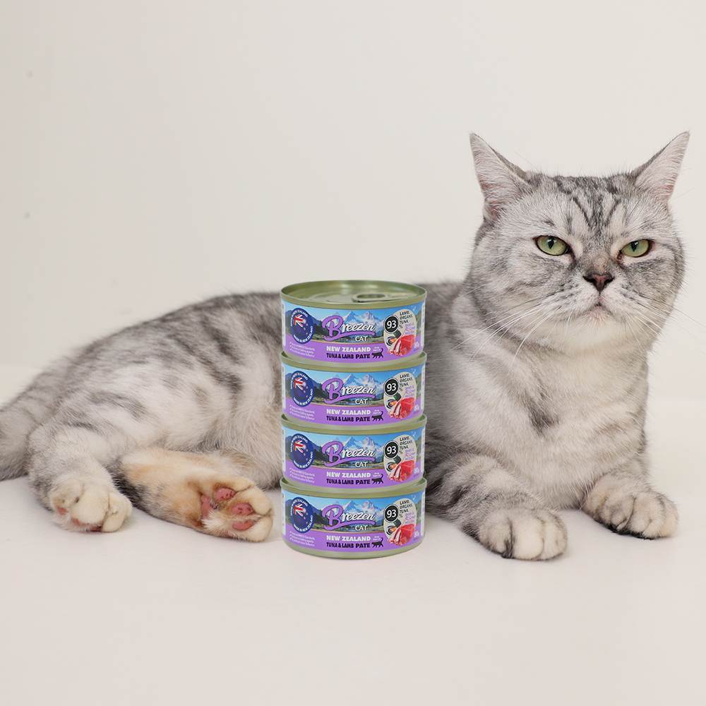 브리젠 뉴질랜드산 전연령 고양이 주식캔 습식사료 파테 참치+양고기, 80g, 4개