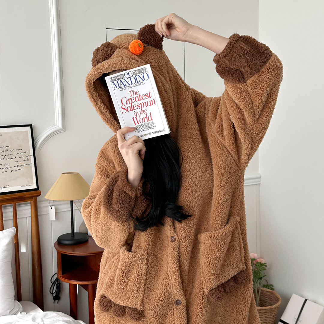 이지유 카피바라 극세사 코스튬 동물 수면잠옷 웃긴 우정 커플 파자마파티 오리 곰 캐릭터 제품 이미지