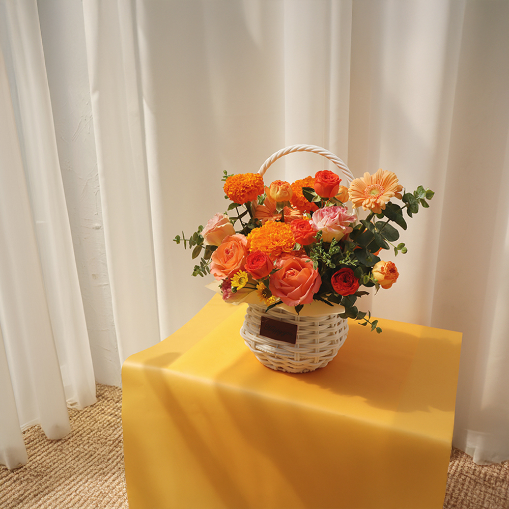 파스텔 오렌지 주황 톤온톤 플라워 꽃다발 생화 꽃바구니 생일 기념일 프로포즈 전국꽃배달