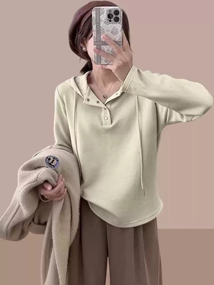 여성 빅사이즈 긴팔 후드 기본 이너 티셔츠 - 상세 이미지 5