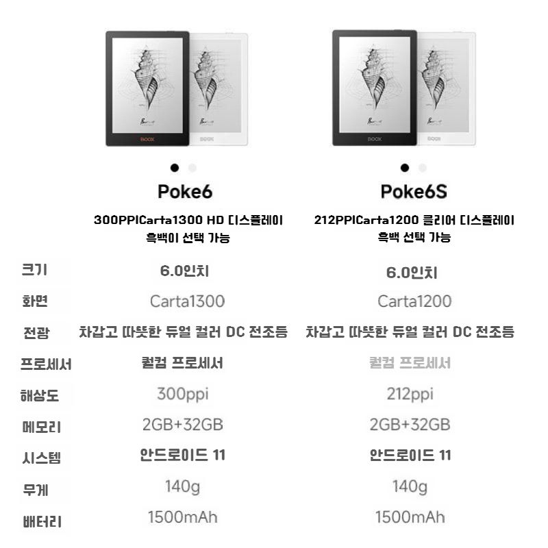 오닉스 북스 포크6 6형 이북리더기 2+32GB POKE6 화이트 검정 - 상세 이미지 3
