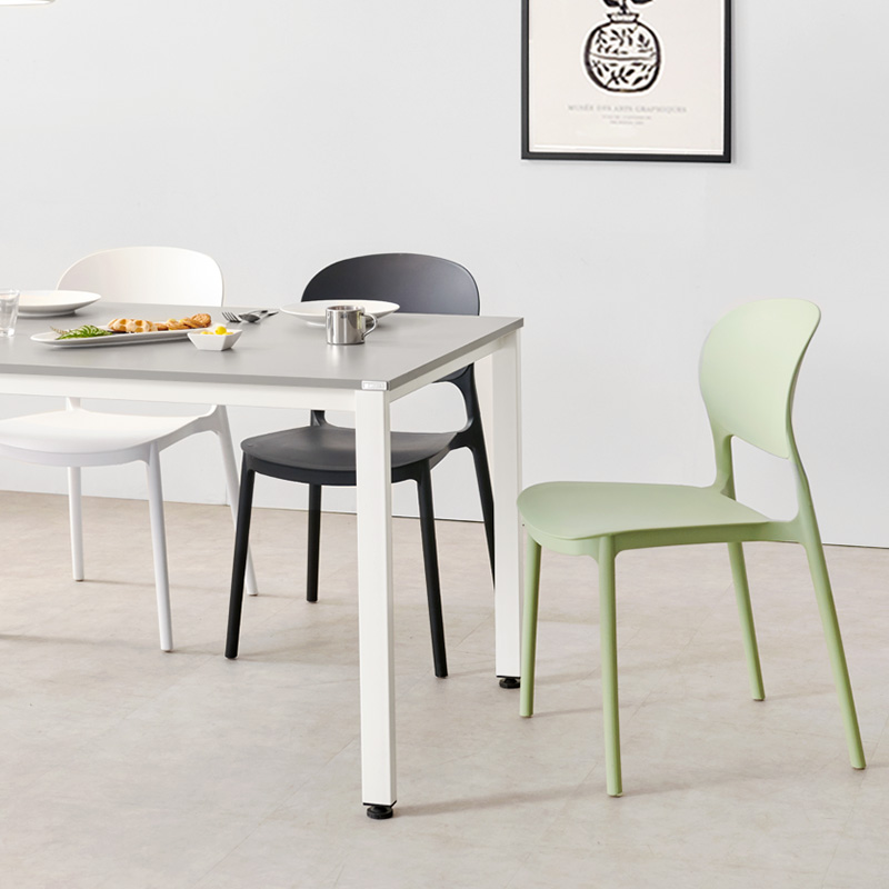 e스마트 스틸 거실 주방 카페 식탁 테이블 4인 1200x600 화이트 라운드상판 사각다리