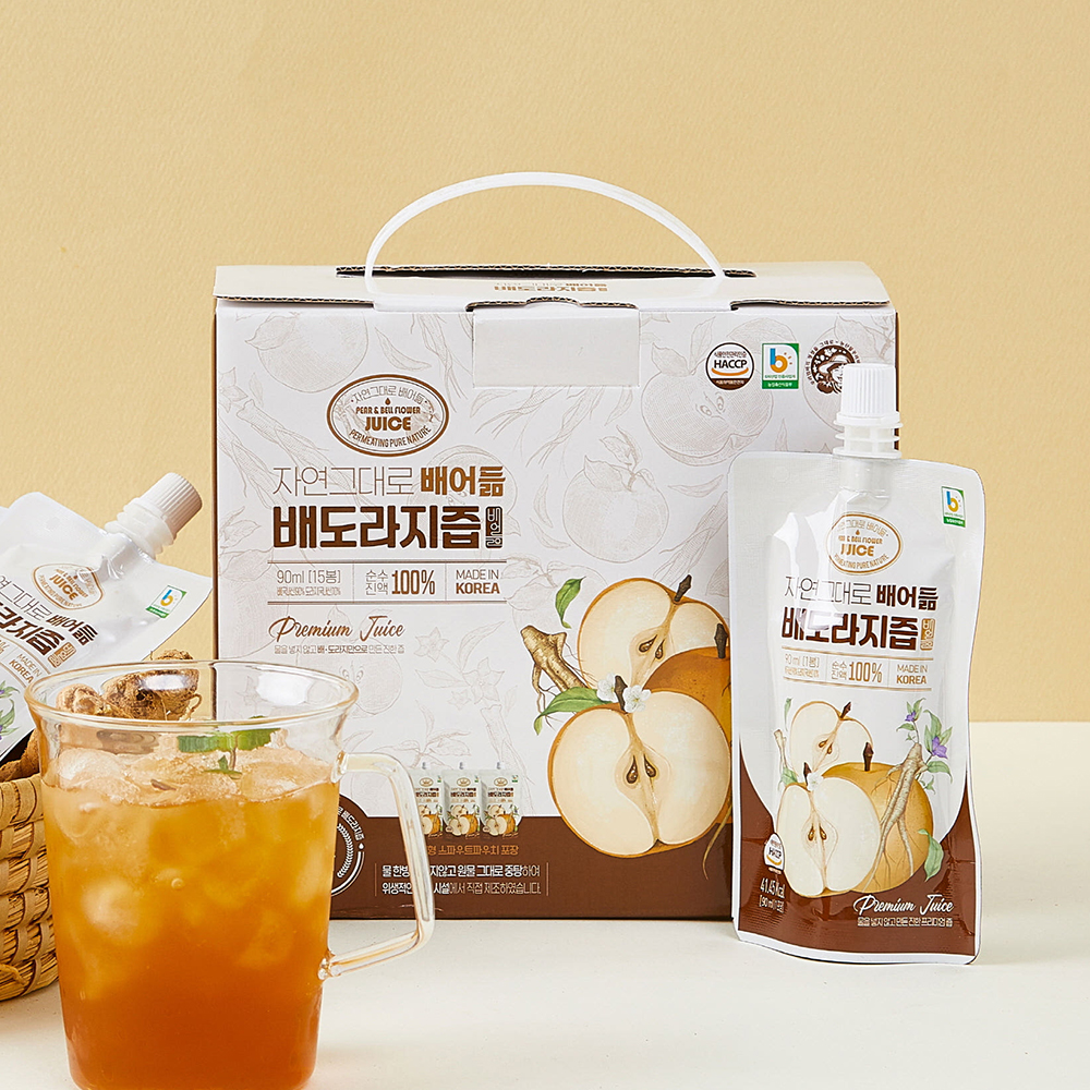 엄마손 배어듦 물한방울 안들어간 국내산 배도라지즙 90ml 30팩 선물세트 - 메인 이미지