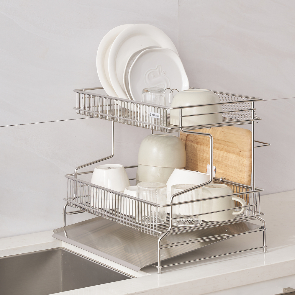 퓨어셀 물빠짐 올스텐 식기 건조대 주방 싱크대 그릇 설거지 2단 쟁반형