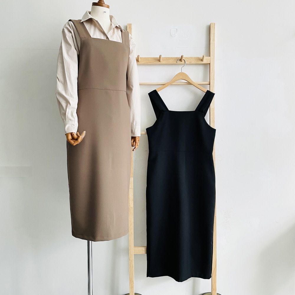 뷔스티에원피스 결혼식하객룩 나시 스퀘어넥 H라인 롱원피스