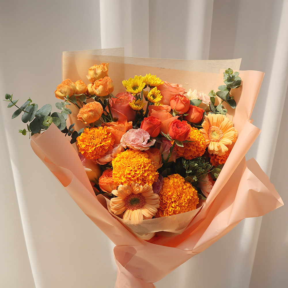 파스텔 오렌지 주황 톤온톤 플라워 꽃다발 생화 꽃바구니 생일 기념일 프로포즈 전국꽃배달