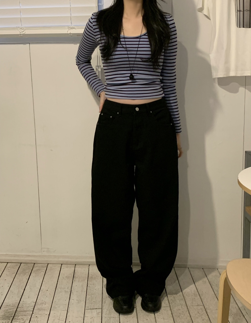 버논 블랙 스트레이트 와이드 코튼 팬츠 (1color) 상세 이미지 3