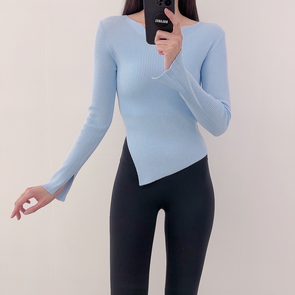 로라벨 럼블 필라테스복 여성 요가복 필라테스 요가 상의 티셔츠 운동복 커버업 크롭 긴팔 - 상세 이미지 2