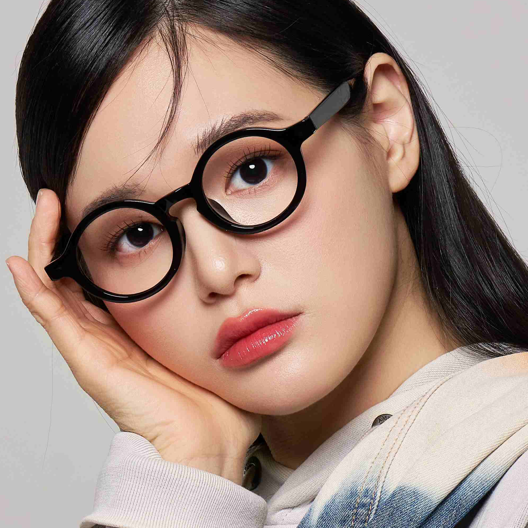 긱시크안경 블루라이트차단 두꺼운 정원형 호피 뿔테 고도근시 돋보기