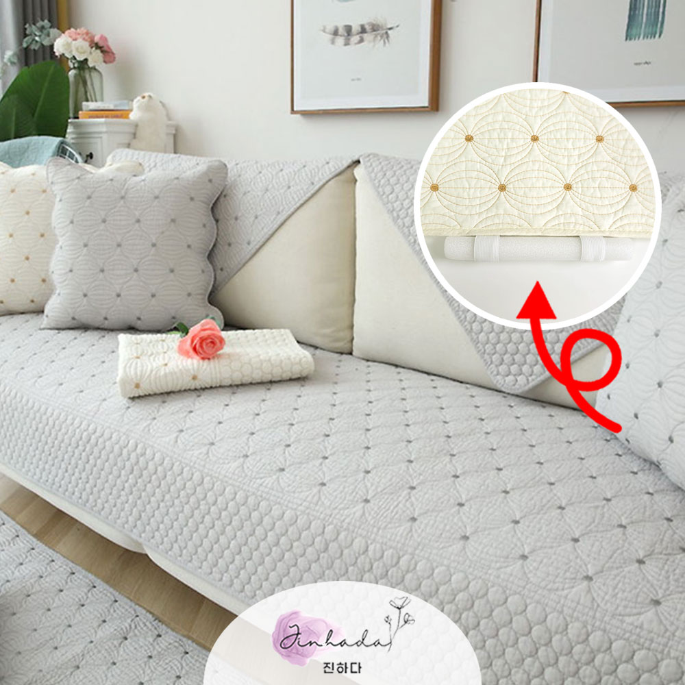 넓은 쇼파패드 순면 돌소파 매트 토퍼 논슬립 깔개 방석 러블리벌룬오프화이트 70x150