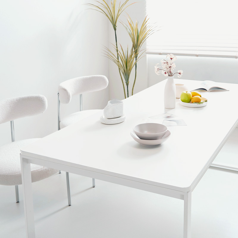 e스마트 스틸 거실 주방 카페 식탁 테이블 4인 1200x600 화이트 라운드상판 사각다리