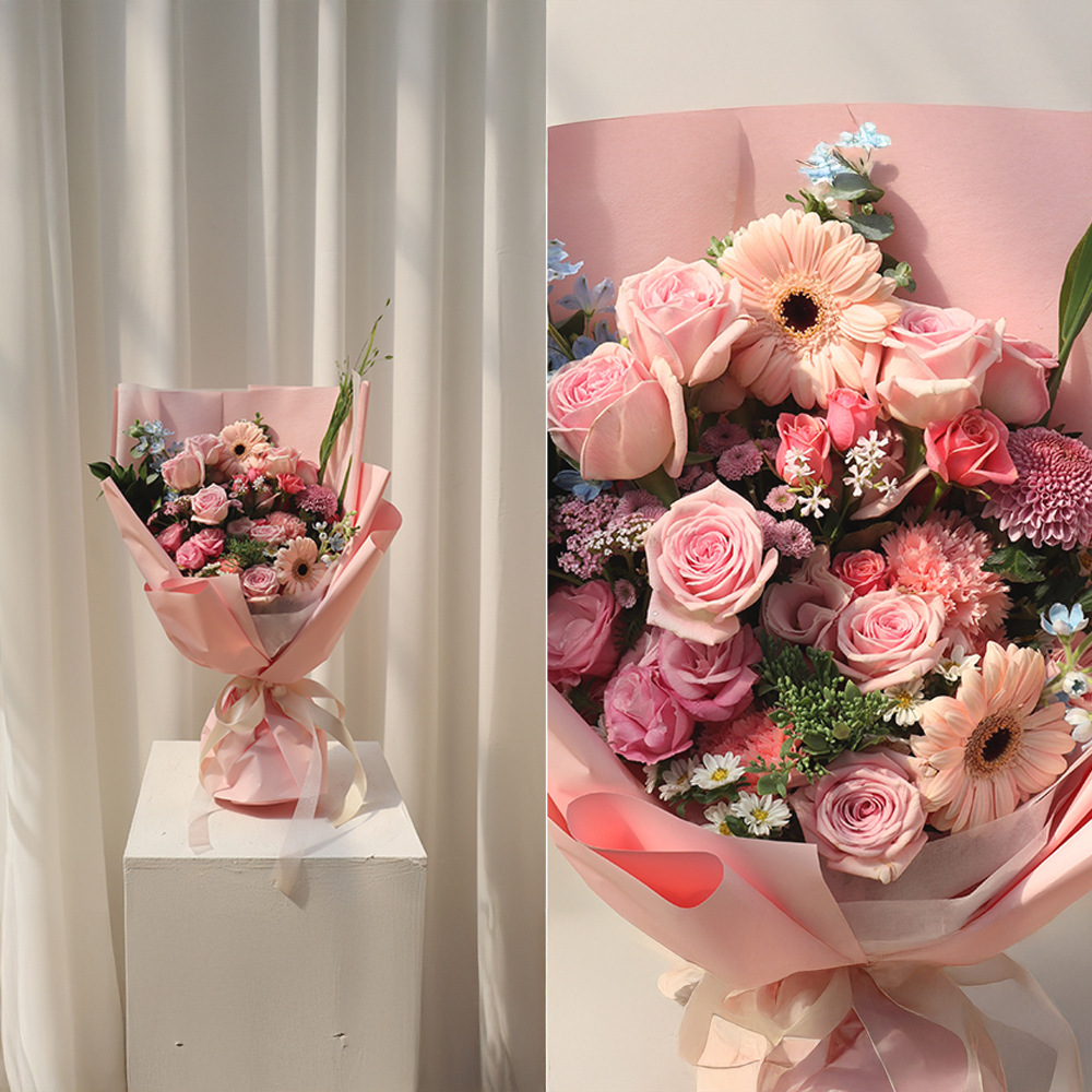 파스텔 핑크 톤온톤 플라워 꽃다발 생화 꽃바구니 생일 기념일 프로포즈 전국꽃배달 - 상세 이미지 3