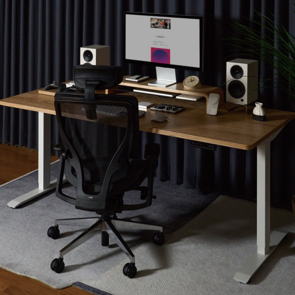 버니언스 모션데스크 3단 우드월넛 1200 듀얼모터 전동책상 무타공 멀티탭 보관함 포함