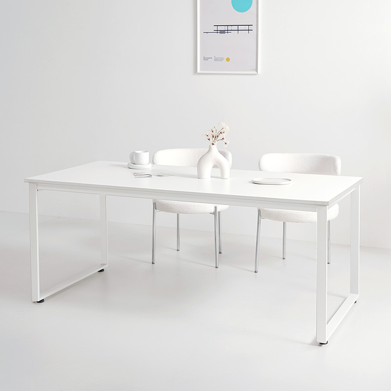 e스마트 스틸 거실 주방 카페 식탁 테이블 4인 1200x600 화이트 라운드상판 사각다리