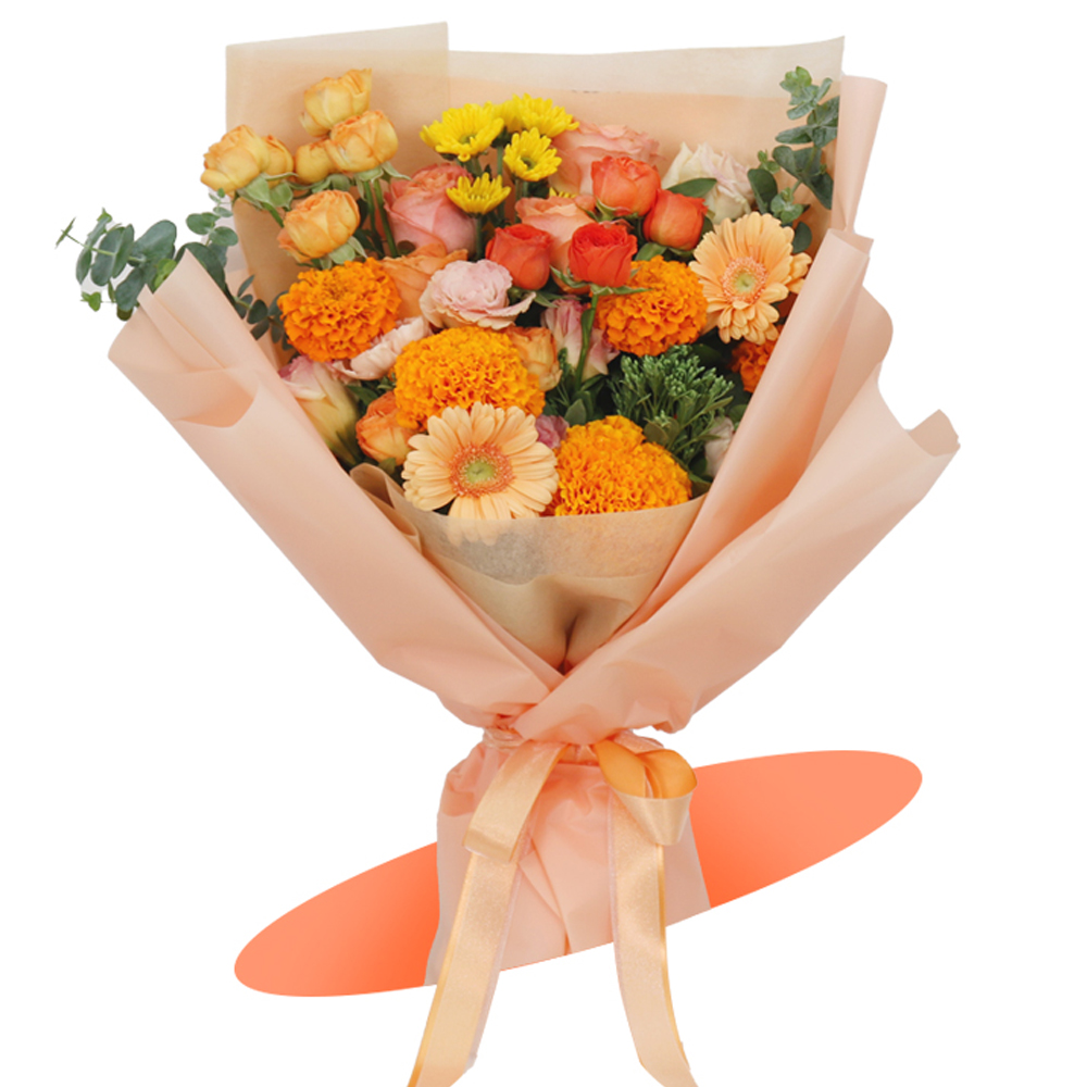 파스텔 오렌지 주황 톤온톤 플라워 꽃다발 생화 꽃바구니 생일 기념일 프로포즈 전국꽃배달