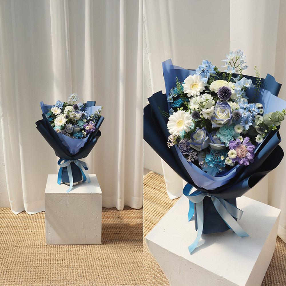 파스텔 블루 파란꽃 톤온톤 플라워 꽃다발 생화 꽃바구니 생일 기념일 프로포즈 전국꽃배달