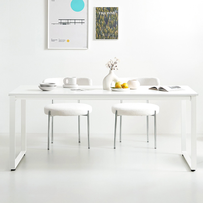 e스마트 스틸 거실 주방 카페 식탁 테이블 4인 1200x600 화이트 라운드상판 사각다리