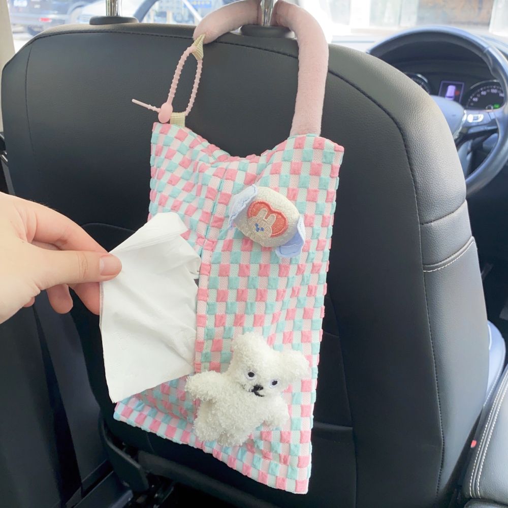차량용 휴지걸이 자동차 휴대용 티슈홀더 차꾸미기 파우치 티슈 휴지 케이스 - 상품 이미지