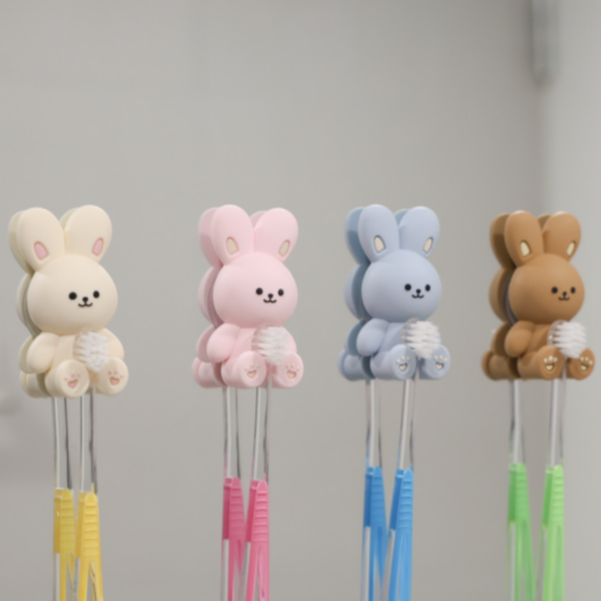 토끼 흡착식 실리콘 칫솔걸이 칫솔꽃이 유아 뽁뽁이형 - 상품 이미지