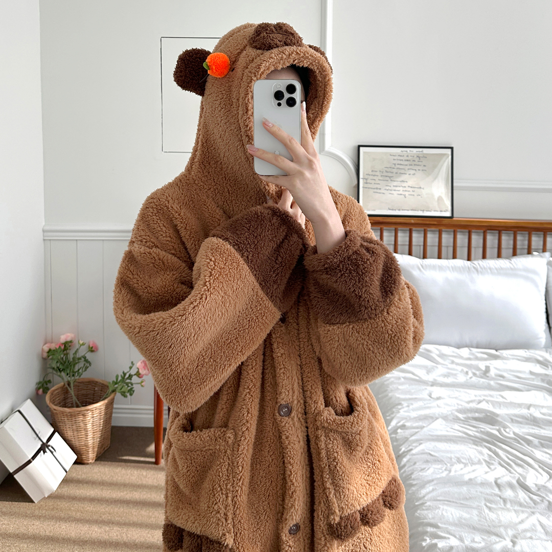 카피바라 극세사 코스튬 수면잠옷 웃긴 우정 커플 파자마파티 오리 푸바오 동물 캐릭터 - 상세 이미지 2
