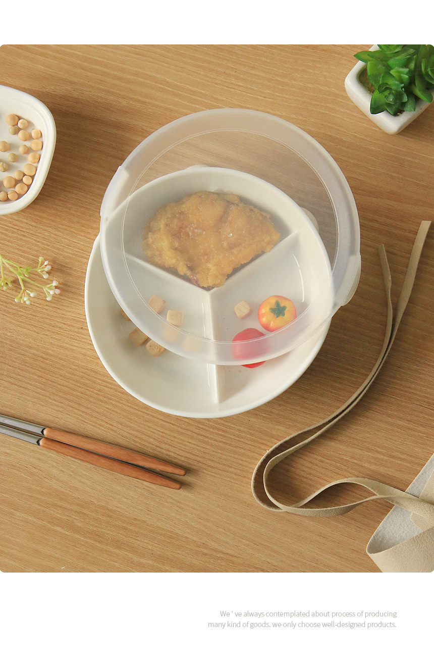 1+1 3칸 반찬통 나눔 접시 반찬 용기 칸막이 도자기 2P 세트 - 상세 이미지 2
