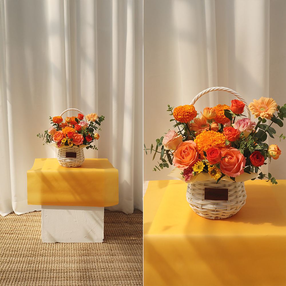 파스텔 오렌지 주황 톤온톤 플라워 꽃다발 생화 꽃바구니 생일 기념일 프로포즈 전국꽃배달