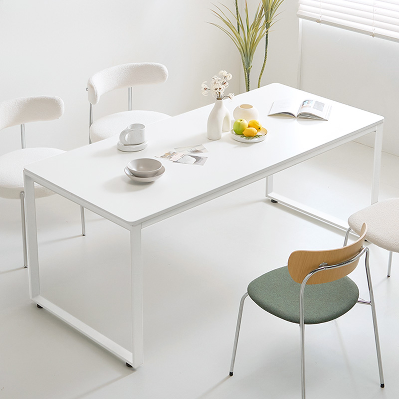 e스마트 스틸 거실 주방 카페 식탁 테이블 4인 1200x600 화이트 라운드상판 사각다리