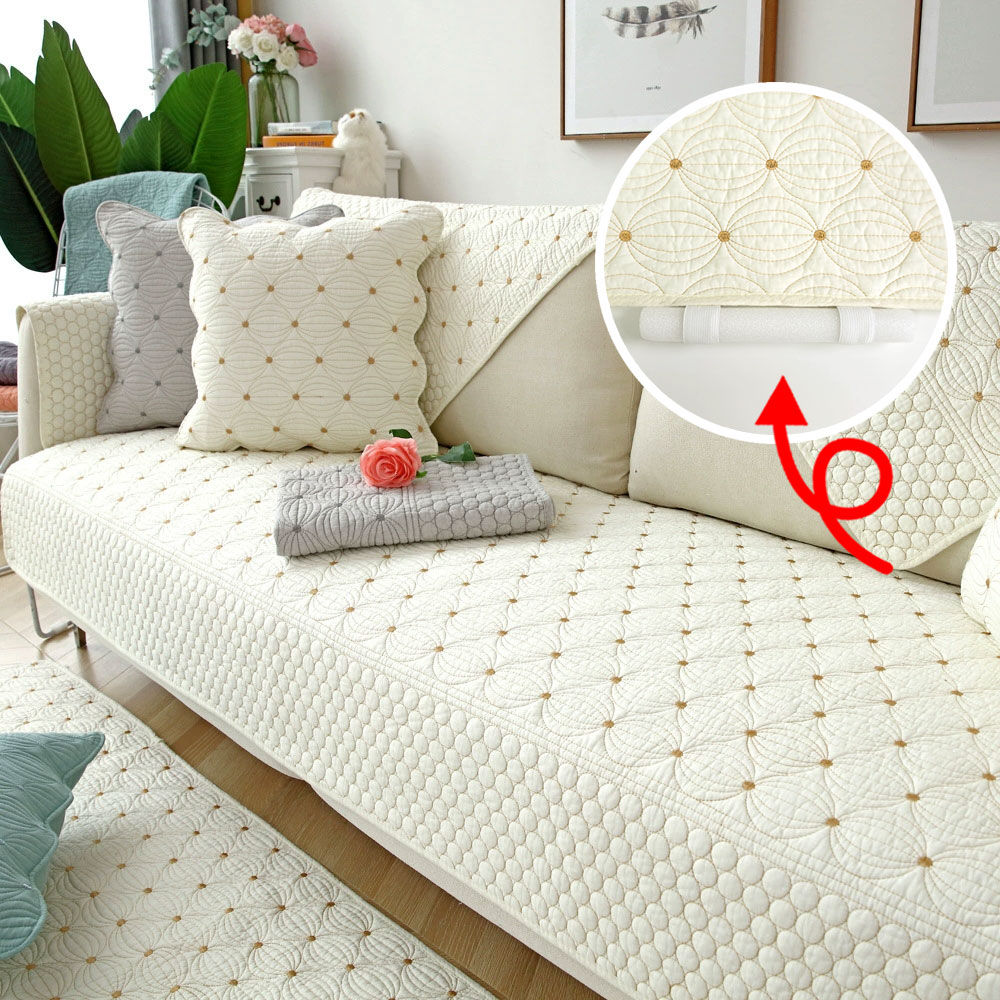 넓은 순면 쇼파패드 6인용 돌 흙 소파 매트 커버 논슬립 러블리벌룬오프화이트 90x280