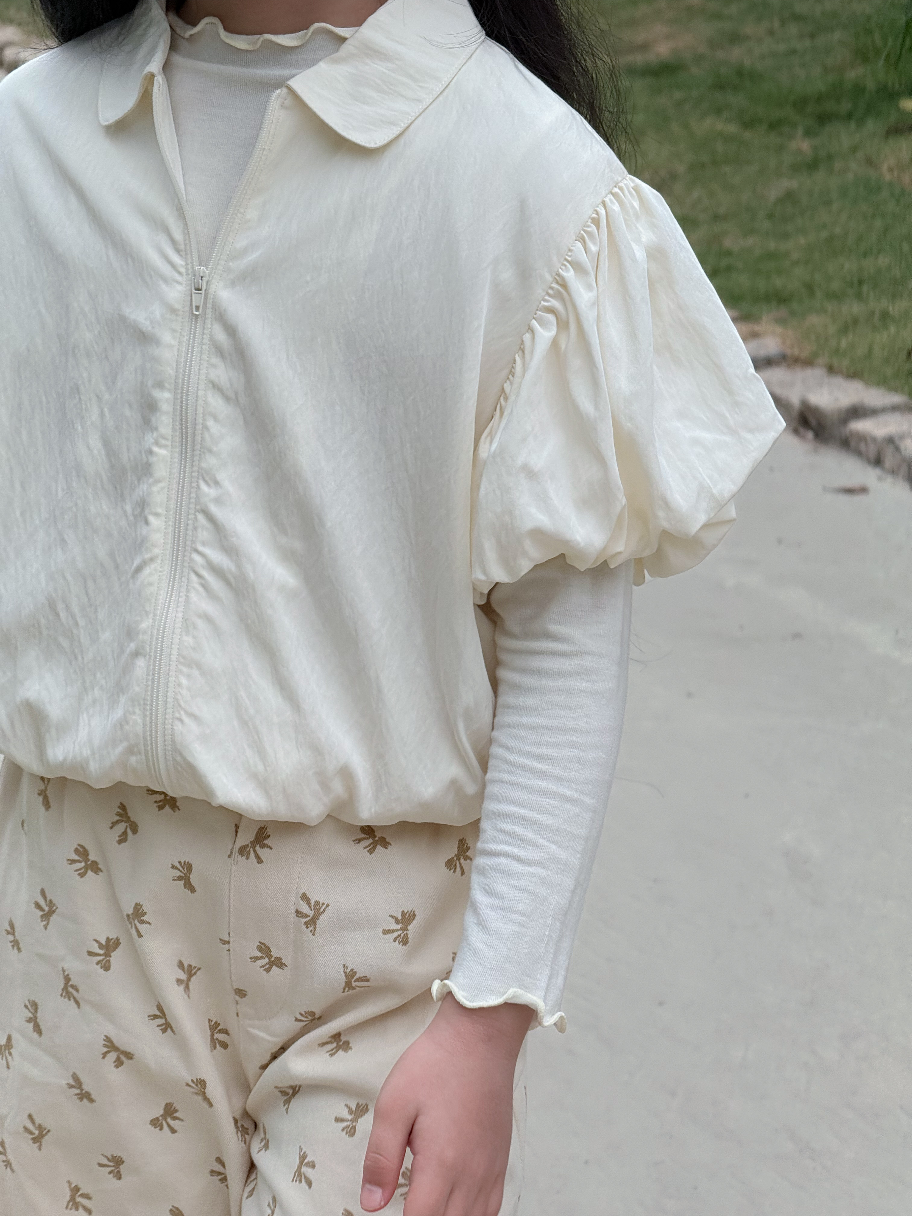 Irene's Closet 나일론 퍼프소매 반팔 윈드브레이커 유아 주니어 봄 간절기 (메쉬 안감)