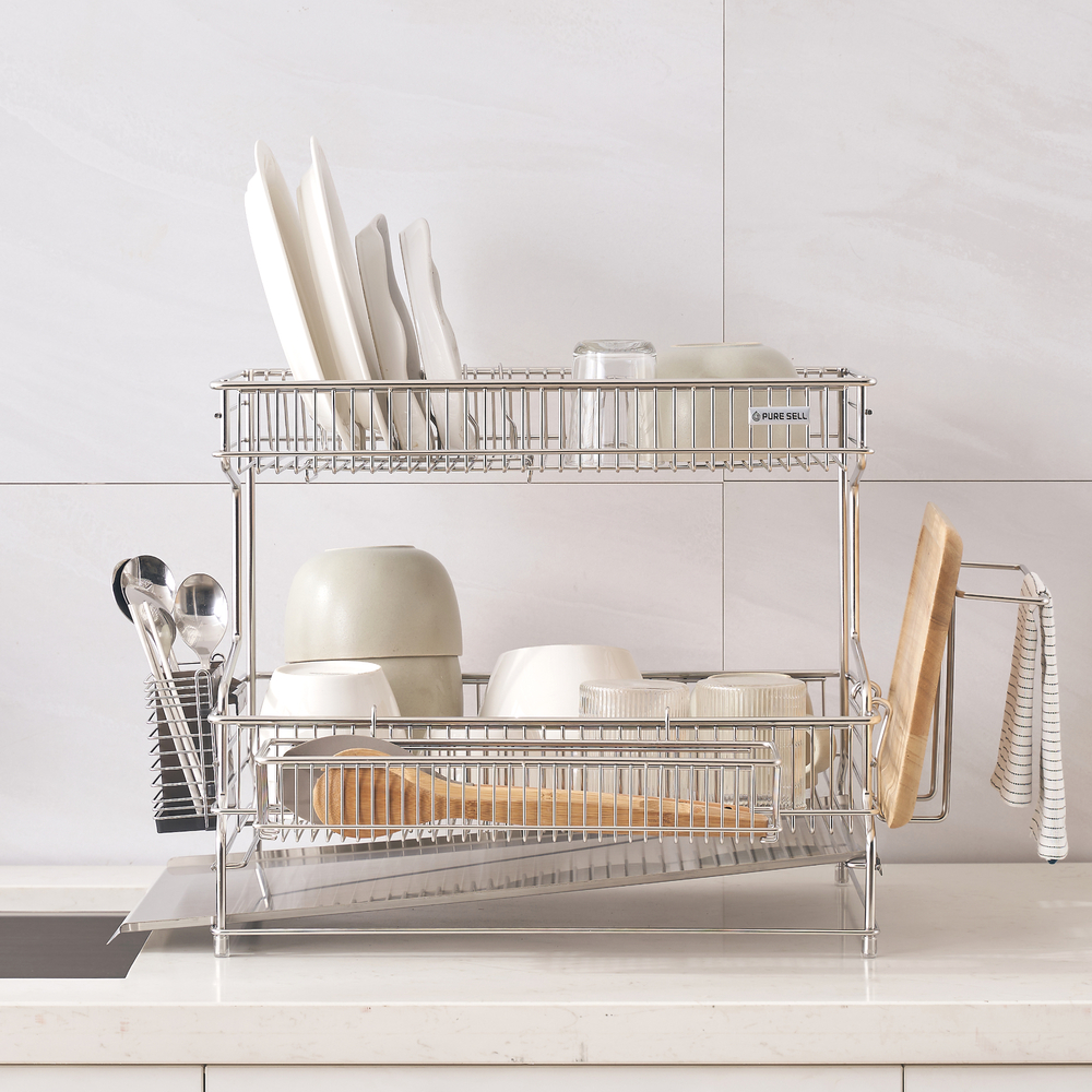 퓨어셀 물빠짐 올스텐 식기 건조대 주방 싱크대 그릇 설거지 2단 쟁반형