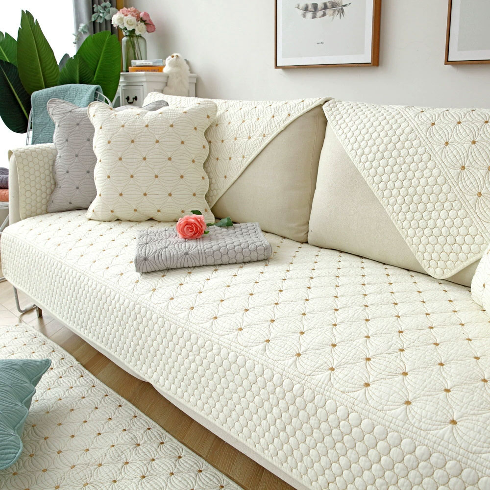 넓은 순면 쇼파패드 6인용 돌 흙 소파 매트 커버 논슬립 러블리벌룬오프화이트 90x280