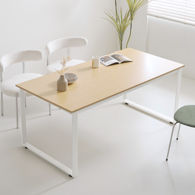 e스마트 스틸 거실 주방 카페 식탁 테이블 4인 1200x600 화이트 라운드상판 사각다리