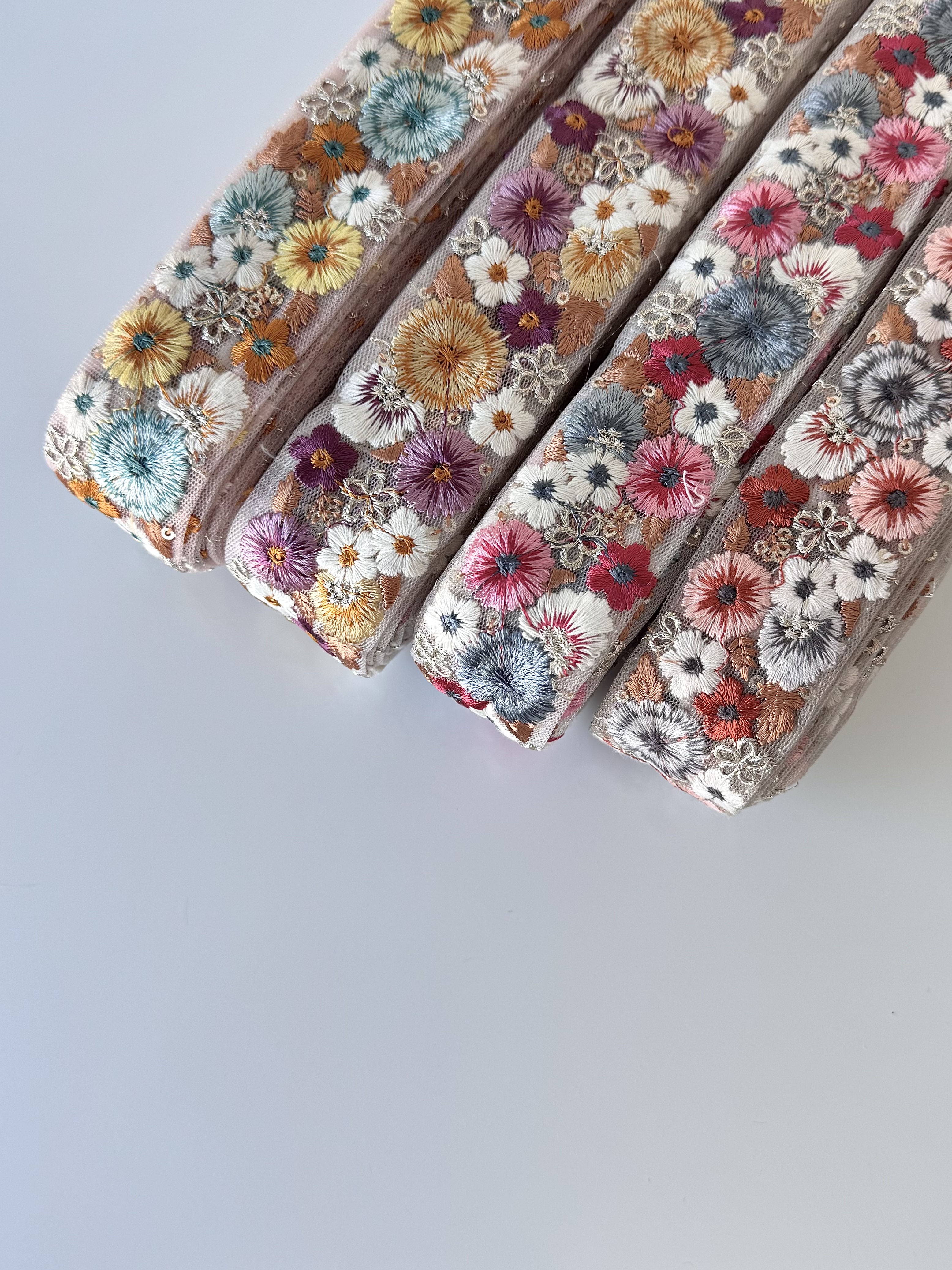 40mm 컬러플라워 레이스 리본 (민트, 퍼플, 네이비, 그레이) - 상세 이미지 2