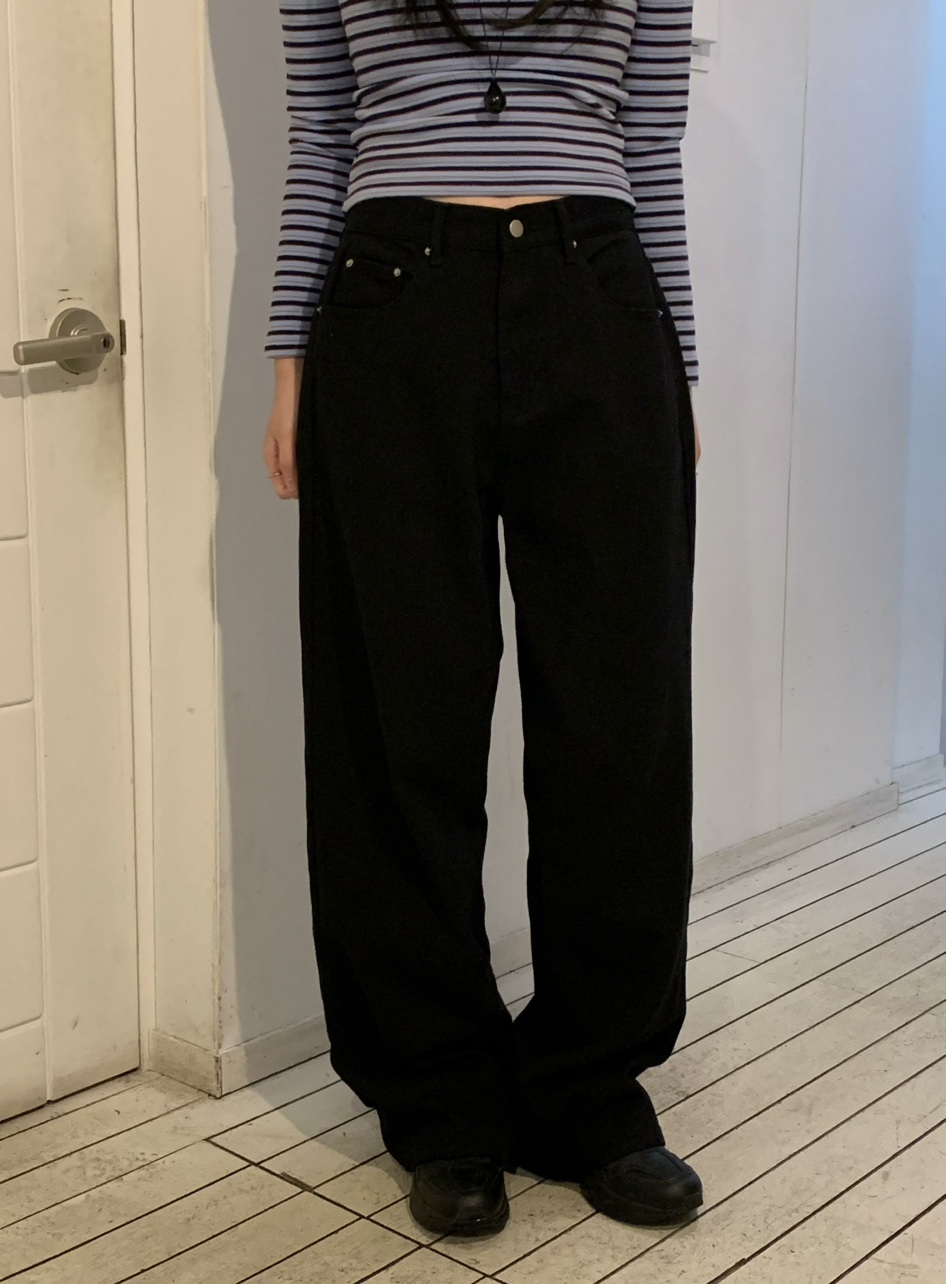 버논 블랙 스트레이트 와이드 코튼 팬츠 (1color) 상세 이미지 6