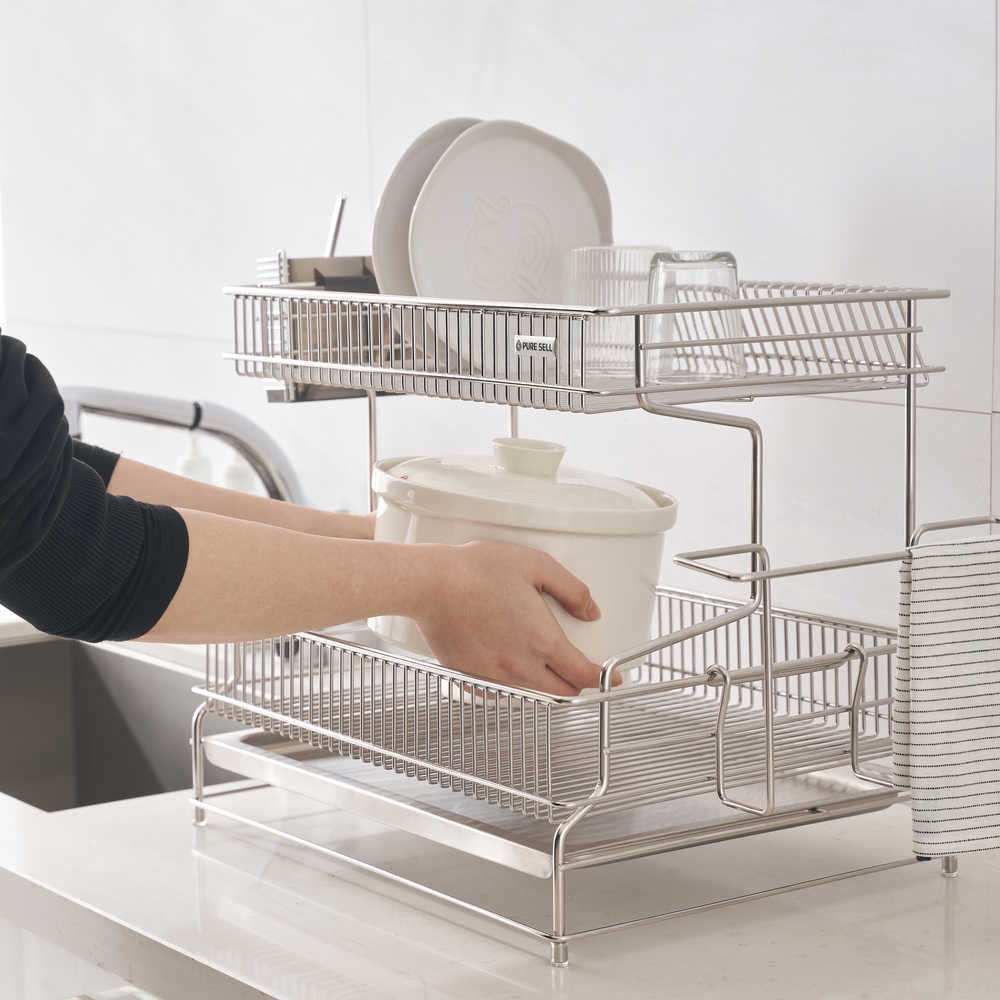 퓨어셀 물빠짐 올스텐 식기 건조대 주방 싱크대 그릇 설거지 2단 쟁반형