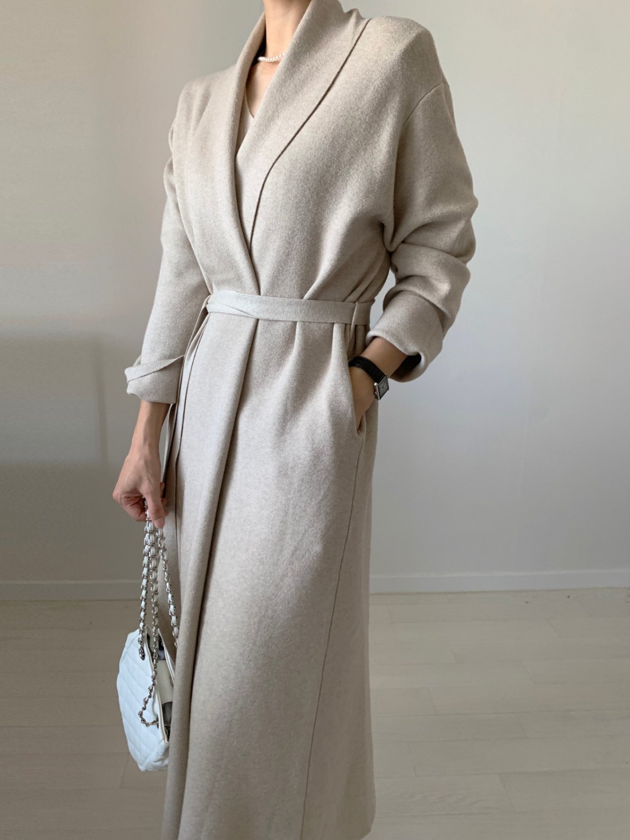 절제고급미 니트코트가디건 벨트 숄 롱가디건 봄 간절기 오버핏 루즈룩 여자여자몰