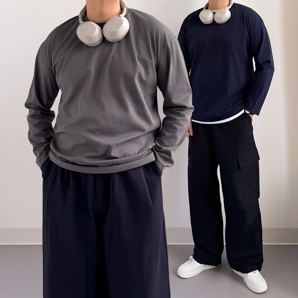 남자레이어드티 두꺼운 흰티 무지티 어깨넓어보이는옷 - 상세 이미지 2