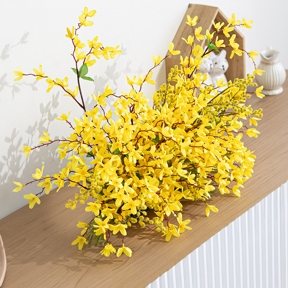 한아름 개나리 센터피스 50x45cm 인테리어 조화 봄 꽃 테이블 장식 행사 소품 : 플라워트리